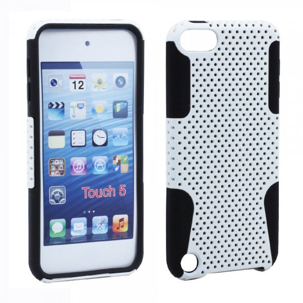 Wholesale iPod Touch 5 Mesh Hybrid Case (White-Black)